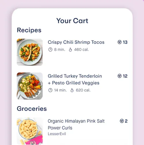 The Hungryroot mobile app showing a flexible weekly cart