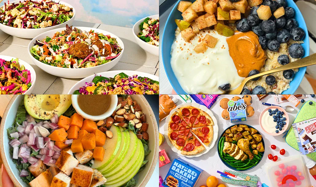 A grid of new Hungryroot favorites: salads, breakfast bowls, snacks, and ready-made meals