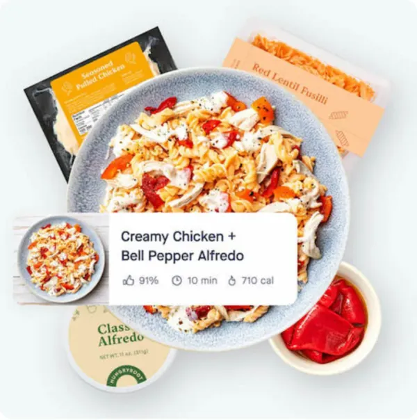 A creamy chicken and bell pepper alfredo bowl