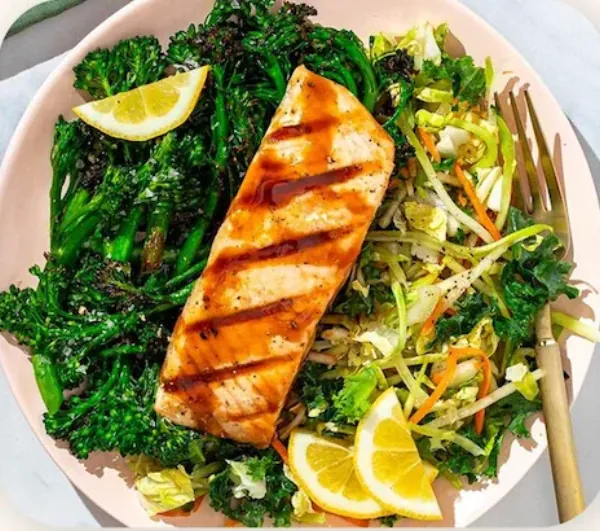 Grilled teriyaki salmon with simple slaw