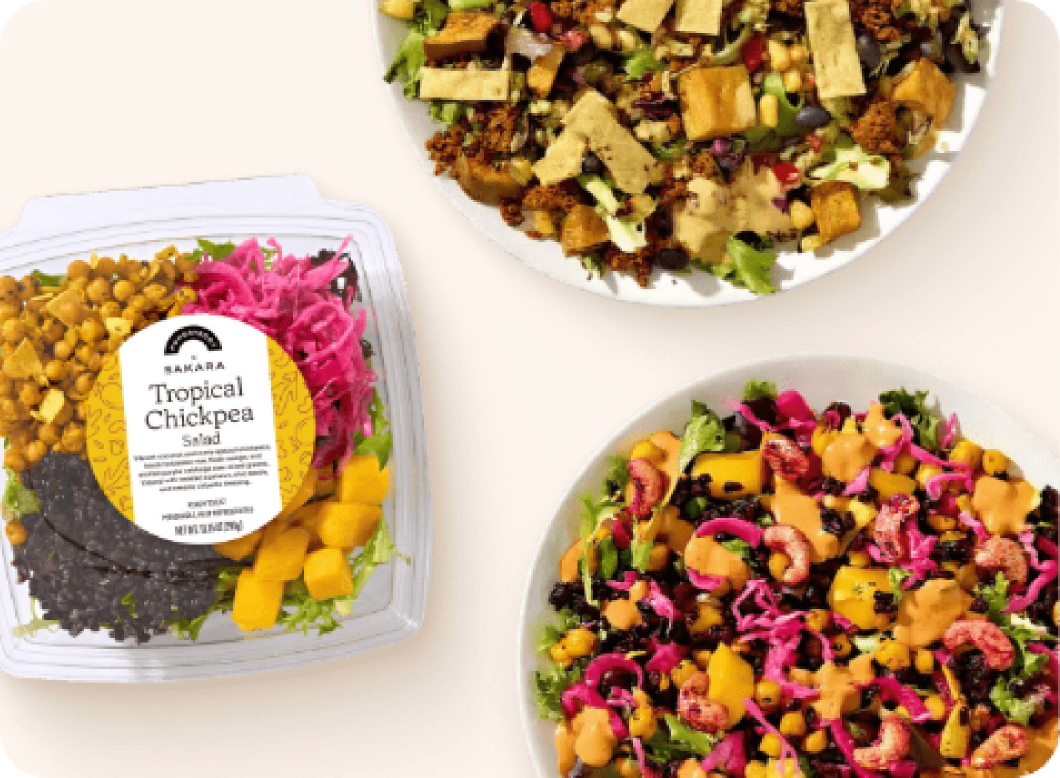 Ready-to-eat salads and grain bowls