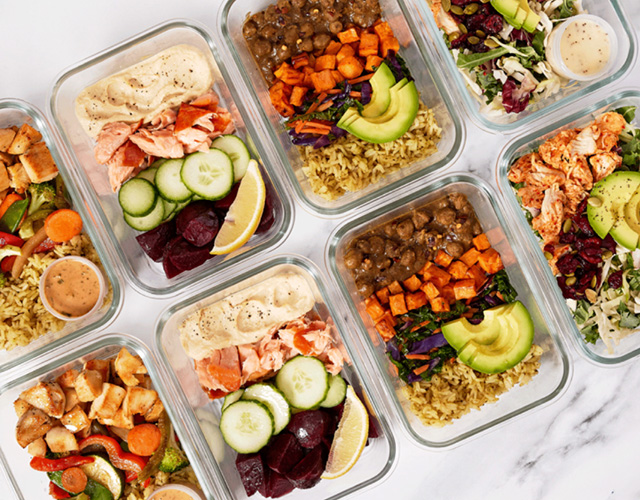Meal prep containers with healthy food