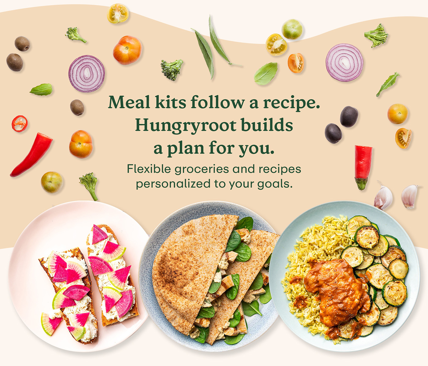 Meal kits follow a recipe. Hungryroot builds a plan for you.